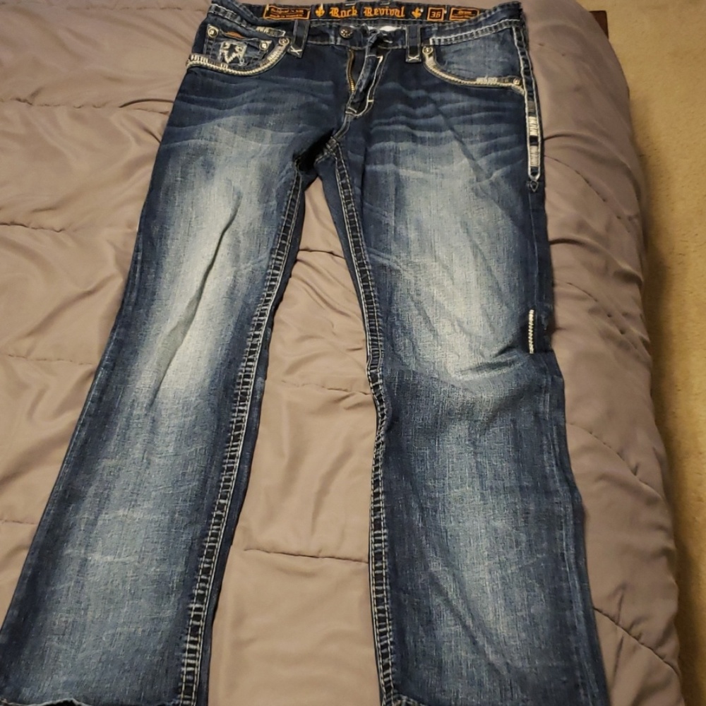 Rock Revival Relaxed Straight Blue Jeans